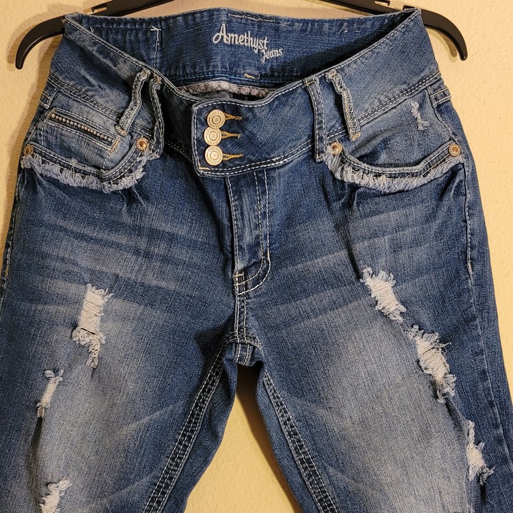 CLEARANCE!...  AMETHYST JEANS- Juniors Distressed Blue Jeans